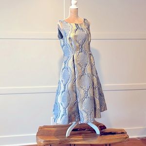 Adrianna Papell Icy blue and gold tea length party dress!